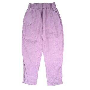 A7 Len Ok Women's M Lavender Purple Linen Elastic Waist Cropped Pants‎